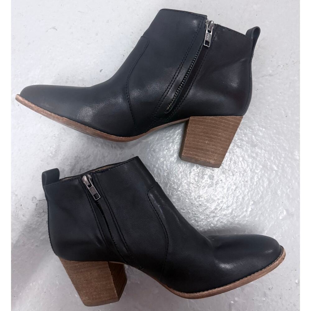 MADEWELL classic black leather brown block heel Brenner zip short bootie boot - Picture 2 of 11
